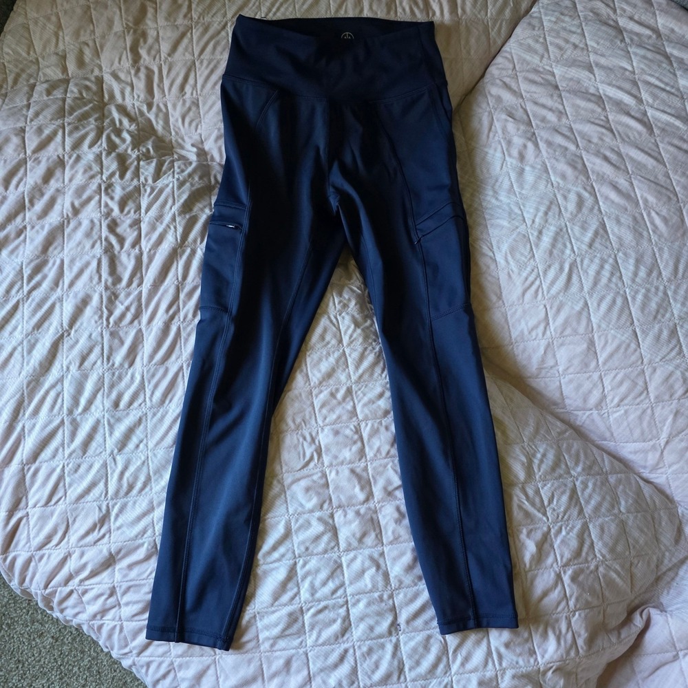 Move Theology Navy Blue High Waisted Athletic Leggings with Zipper Pocket Small